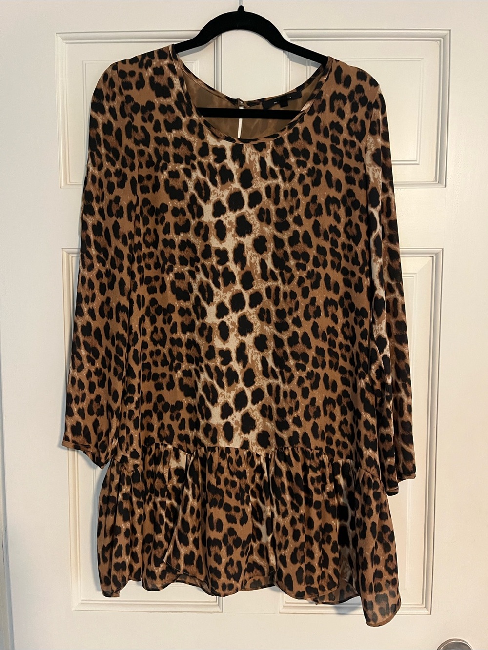Olivaceous Leopard Print Long Sleeve Tunic Mini Dress